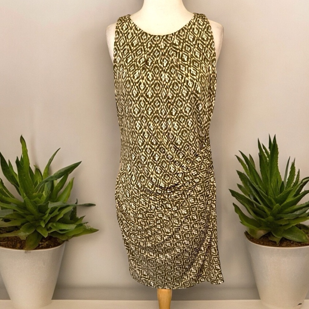 Michael Kors Sleeveless Shift Dress Draped and Ruching Geo Print Size Med